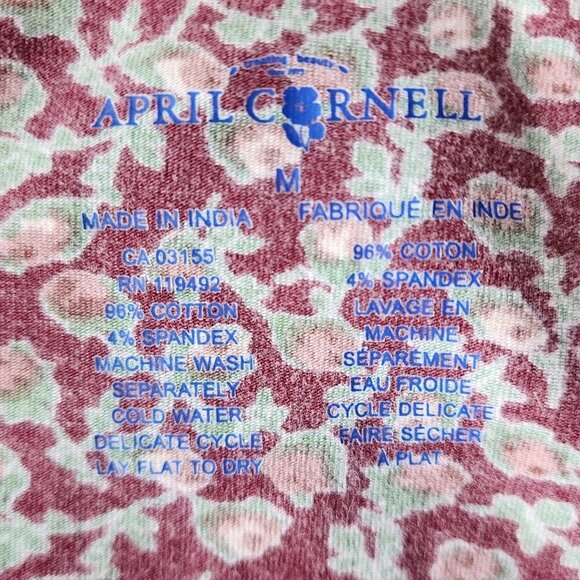 April Cornell Floral V-neck Burgundy Tunic Top Womens Medium - Picture 7 of 8